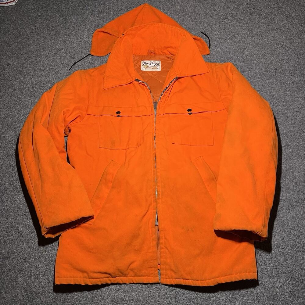 Vintage Fox Knapp Jacket Mens 44 Orange Hunting Sportswear Made In USA